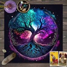 1 Peça Pano de Altar com Símbolos de Energia Espiritual, Pano Preto de Oráculo Astrológico Pagão e Bruxaria para Tarot, Suprimentos de Bruxa, Tapete de Jogo, Pano de Tarot - Multicolorido - Visão 1