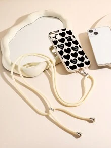 1pc Creative Fashion Heart Shaped Crossbody Lanyard Shockproof Phone Case Compatible With Apple// - Beige - View 4