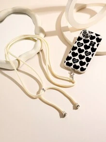 1pc Creative Fashion Heart Shaped Crossbody Lanyard Shockproof Phone Case Compatible With Apple// - Beige - View 3
