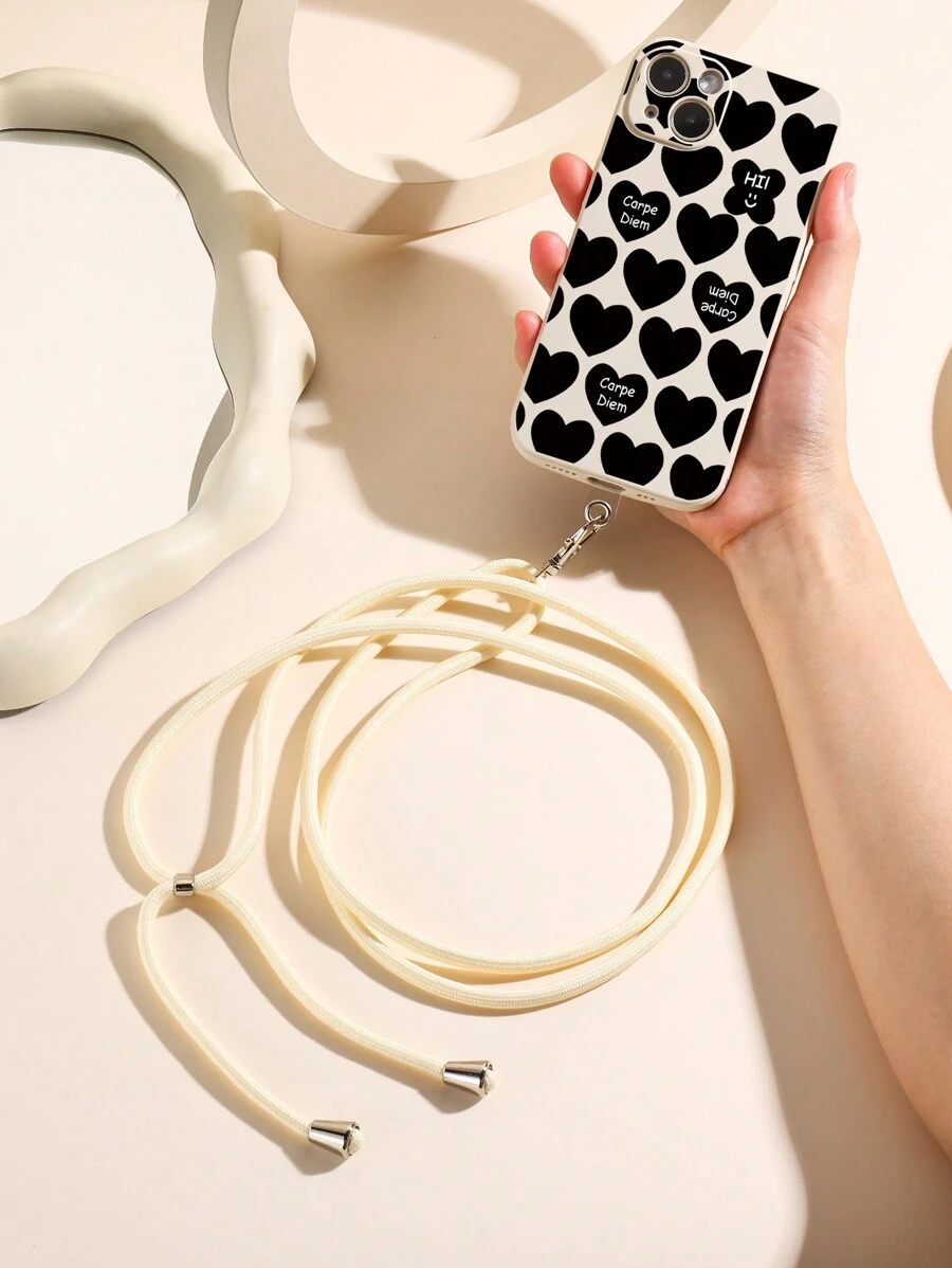 1pc Creative Fashion Heart Shaped Crossbody Lanyard Shockproof Phone Case Compatible With Apple//