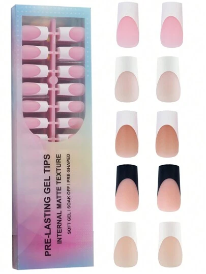 150Pcs Oval French Manicure Gel Nail Tips - 5 Colors, Dual-Formed Square 3 In 1 Gel Nail Set, 15 Sizes Fits Diy, Long Lasting Artificial Nails For Women & Salon Press On Nails Nail Supplies Nails