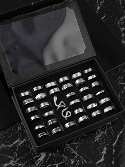 6/12/30/60/100 st Mode Enkelt rostfritt stål romersk bokstav kypertkors Orm Geometrisk Ring Set Lämplig för män och kvinnor Daglig användning med användning av semestersmycken Halloween element av dekorativa smycken