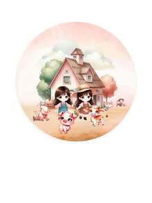 Decorative Round Panel Cover Decoration For Party And Birthday Theme Children's Girl Farmer Peasant Flower Field - 圓板2730 - 查看 1