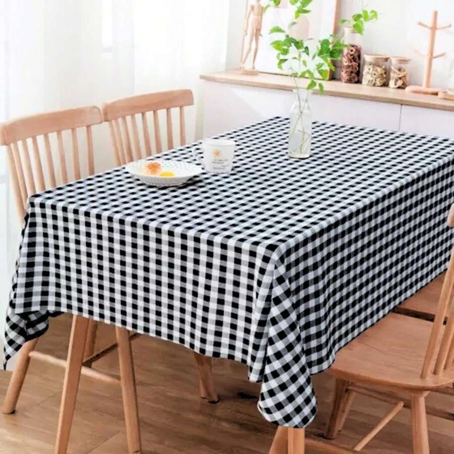 KIT OF 2 CHECKED TABLECLOTHS 2.00M X 1.40M PARTY BAR PICNIC FINE FABRIC - màu đen - Xem 1