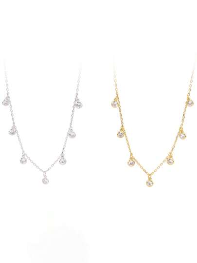 1pc Fashionable Minimalist Stainless Steel 7-Crystal Pendant Necklace For Women