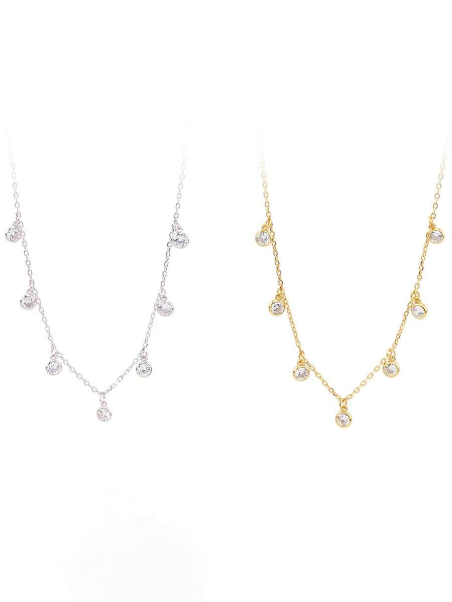 1 Vòng cổ mặt dây chuyền pha lê 7 mặt bằng thép không gỉ tối giản thời trang dành cho nữ - Nhiều màu - Xem 1