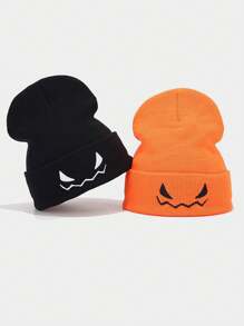 1 件万圣节南瓜图案针织帽舒适温暖个性化嘻哈男孩和女孩男孩女孩，适合万圣节派对