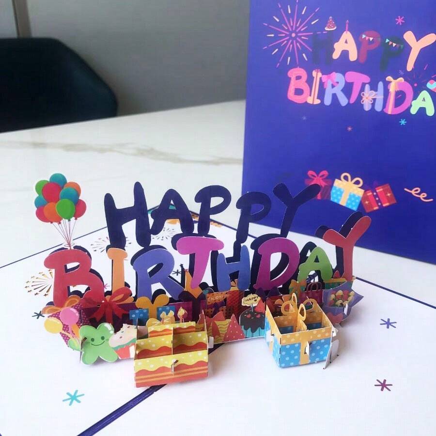 HAPPY BIRTHDAY 3D Pop Up Handmade Paper Carving Universal Birthday ...