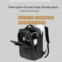 男士大容量多层空间背包，适合商务旅行、旅行、工作，可容纳 15 英寸笔记本电脑，拉链开口可连接到拉杆箱手柄教室笔记本电脑包教室包教师收纳包教室整理包 - 黑色 - 查看 8