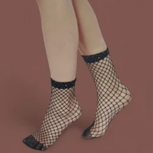 Unisex Short Rhinestone Fishnet Socks 1 Pair Sensuality Elegance Style Fashion Sexy Look Women's Socks - 黑色 - 查看 2