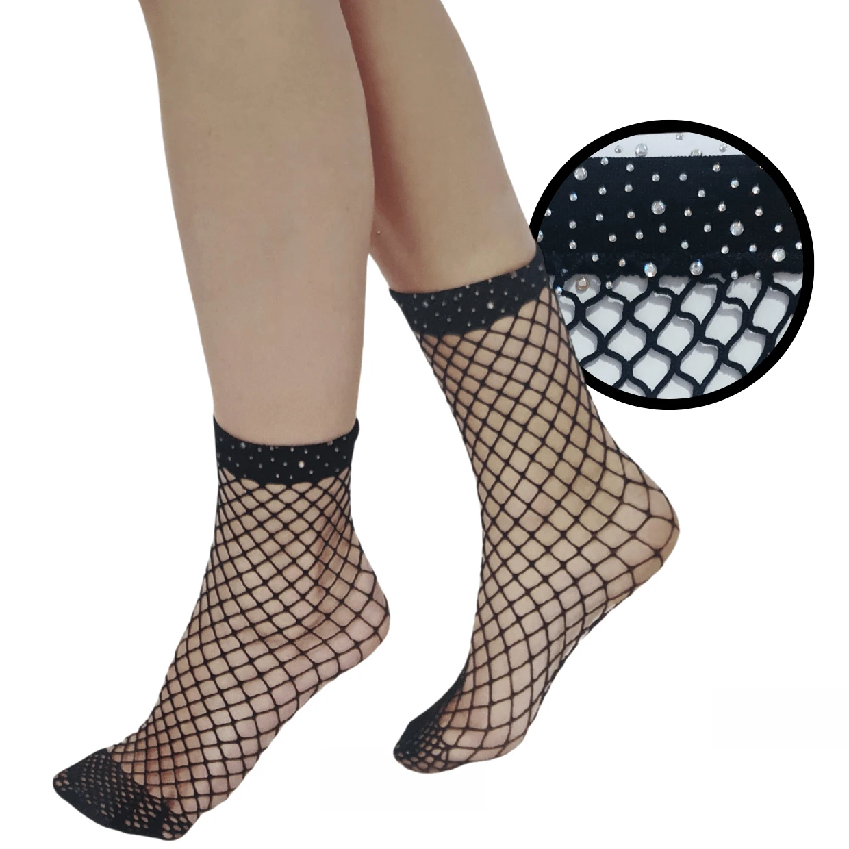 Unisex Short Rhinestone Fishnet Socks 1 Pair Sensuality Elegance Style Fashion Sexy Look Women's Socks - 黑色 - 查看 1