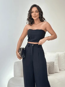 Women's Set Of Pantalona Pants And Cropped In Duna