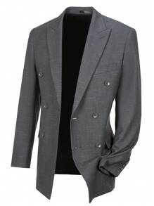 Furuyal Men's Gray Checkered 4-Piece Suit Set Including Pants, Vest, Blue Striped Necktie - Grey - View 6