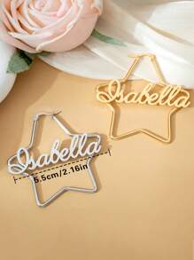 Pendientes personalizados de acero inoxidable con pentagrama con nombre, pendientes personalizados de letra cursiva dorada, regalo para Navidad, Halloween, Día de la Madre, aniversario, regalo para pareja y mamá - Plateado - Ver 5