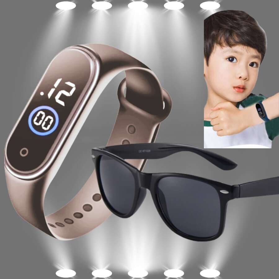 Children's Led Watch Kit Girl Boy + Sunglasses UV Protection Various Colors Accessories Holiday Travel Child Fast Delivery - 灰色 - 查看 1