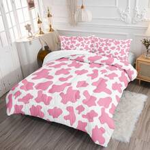 Cow Print Comforter Set, Farmhouse Style Geometric Cow Bed Set, Cartoon Milk Cow Print Bedding Set For Bedroom Guest Room Dorm Decor, 1 Comforter 2 Pillow Cases( Without Core) - Pink - View 2
