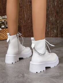 Botas blancas de media pantorrilla de moda casual nuevas para mujer - Blanco - Ver 2