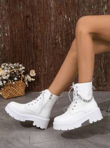 Botas blancas de media pantorrilla de moda casual nuevas para mujer - Blanco - Ver 1