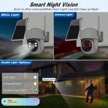 1 Set ANSHICAT 4MP 2.5K Solar Battery Camera Security Camera Wireless Outdoor, PTZ Solar Wireless Security Camera With AI Human Detection, Color Night Vison, 2-Way Audio, 2.4G Wi-Fi, Cloud Storage, Rechargeable Battery Included 7800mAh, Outdoor Battery Powered IP Security Camera For Home Security - 白色 - 查看 4