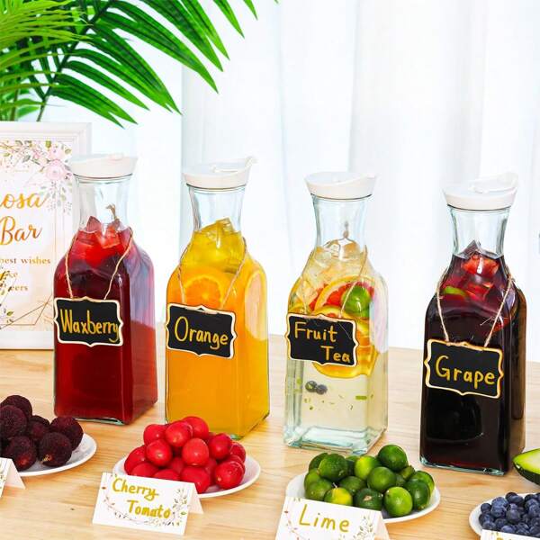 4pcs Glass Carafe With Lids, 50oz Beverage Serveware Carafe, Clear Glass Pitcher For Mimosa Bar, Iced Tea, Cold Beverage, Milk, Party Storage
