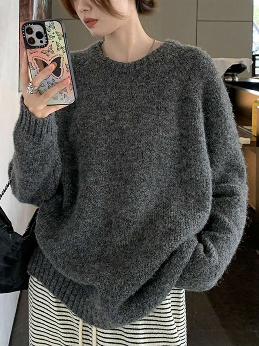 pull tricoté décontracté pour femmes, nouveauté Automne/Hiver 2024 - Gris - Voir 1
