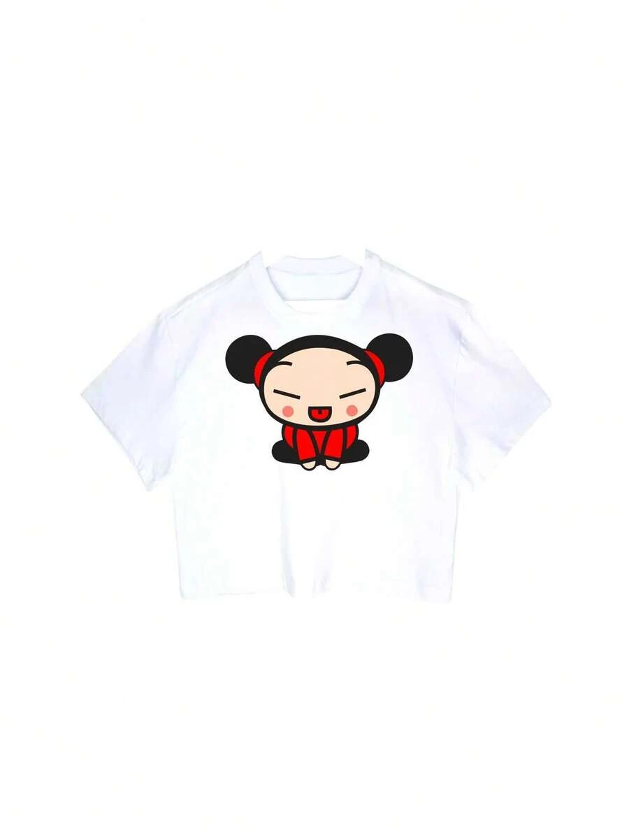 Cropped Feminino Tumblr Blogger Pucca Showing Her Short Female Tongue - White - View 1
