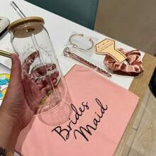 5件套伴娘求婚婚礼礼物套装，伴娘礼物，准新娘礼物，16盎司玻璃杯，化妆包，婚礼装饰，家居装饰，房间装饰，派对回礼，生日毕业派对装饰，单身派对装饰