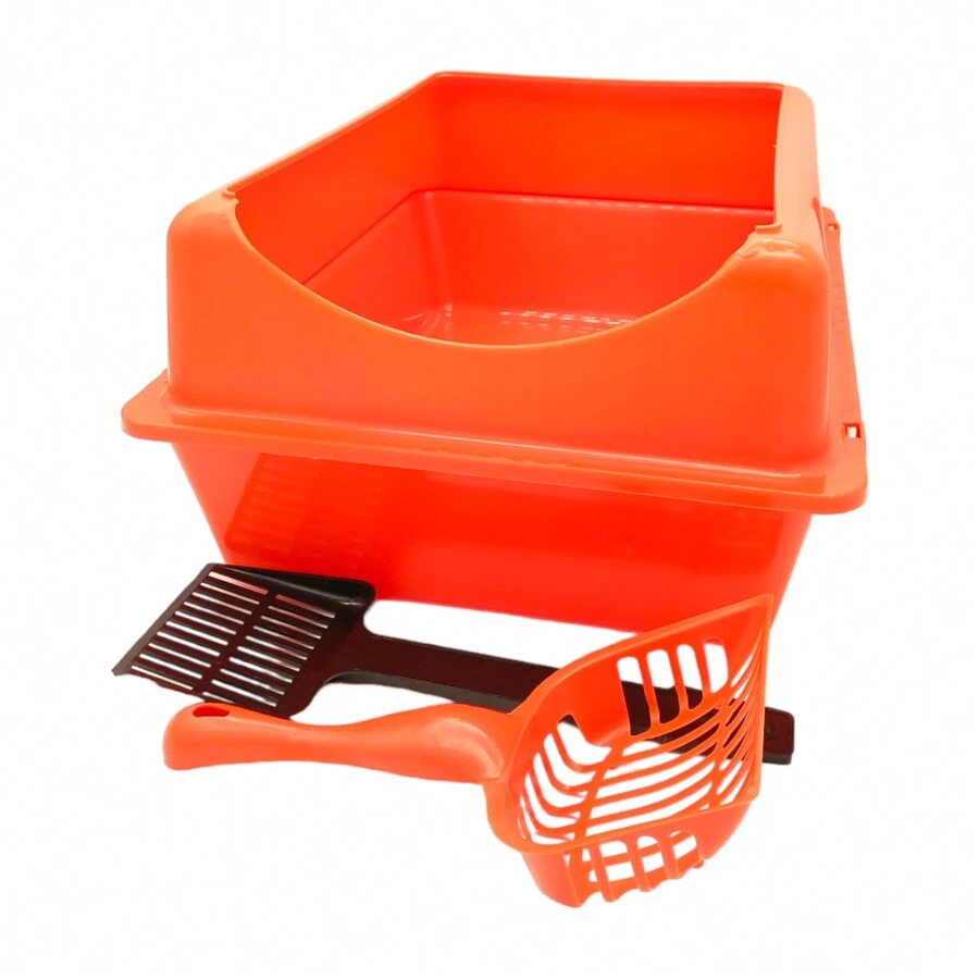 Arenero Grande Para Gato Con Extensión + Palitas - Naranja - Ver 1