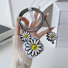 5 件英国兼容 Apple 20 瓦快速充电器外壳充电器盖和螺旋电缆保护器套装（笑脸花、甜甜圈、7 色彩虹、蜜蜂图案） - 彩色 - 查看 16