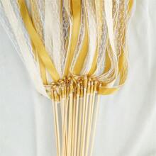 10 Pieces Lace Ribbon Wedding Wand Sticks Champagne Ribbon Streamers Party Streamers With Bells Silk Fairy Stick Wands For Wedding, Parties, Holiday Celebration, Activities,Christmas
