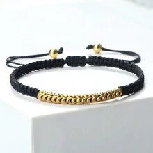 1pc Vintage Handmade Braided Bracelet Charm Gold Color Bend Adjustable Size Red Rope Bangles Women Men Prayer Wrist Jewelry - Red - View 7