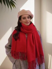 1 Stück einfarbig, legerer, eleganter, wollener Schal mit Fransen, warm, Unisex Herbst/Winter - A - Übersicht 10
