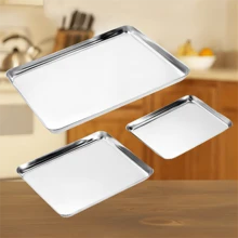 1 Pieza Set de 3 Bandejas/Platos/Fuentes Cuadrados Multifuncionales de Acero Inoxidable, Versión Mini, 10.43 pulgadas * 8.07 pulgadas * 0.47 pulgadas (Grande) / 10.43 pulgadas* 6.1 pulgadas * 0.47 pulgadas (Mediano) / 8.93 pulgadas * 5.7 pulgadas * 0.47 pulgadas (Pequeño), Profundidad/Altura 1,2 cm/ 0.47 pulgada, Base Plana Multifuncional para Tiramisú