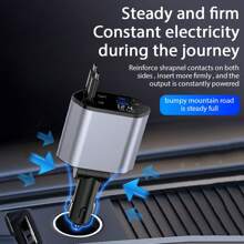 4-In-1 Fast Charging Car Charger Digital Display Voltage 120w Fast Charging With Type-C*2 Telescopic Charging Cable USB And Type-C Dual Output Port Car Charger Car Cigarette Lighter Charger