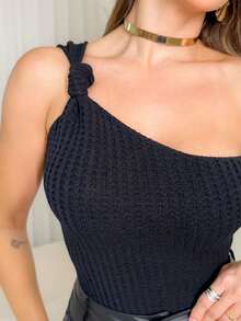 Miss Rabbit Women's One Shoulder Modal Bodysuit - màu đen - Xem 1