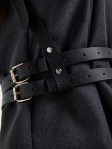 真皮束腰带，时尚束腰带，礼服派对配饰，女士真皮胸带 - 黑色 - 查看 7