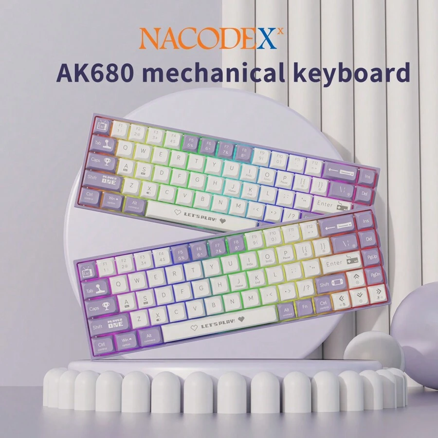 AIAZZ AK680 Wired Customized Mechanical Keyboard Mixed Color DIY - Purple - View 1