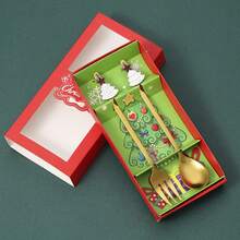 不锈钢勺子和叉子套装，圣诞礼物金属餐具，适用于家庭、餐厅、甜点和咖啡，创意卡通设计餐具套装，圣诞派对礼物 - 彩色 - 查看 3