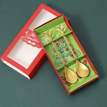 不锈钢勺子和叉子套装，圣诞礼物金属餐具，适用于家庭、餐厅、甜点和咖啡，创意卡通设计餐具套装，圣诞派对礼物 - 彩色 - 查看 4