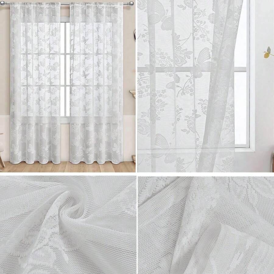 1 panel Cortinas velo semiopacos de decoración del hogar, pantalla de ventana, cortinas de tul para el hogar, decoración del hogar (excluyendo los postes de suspensión) - Blanco - Ver 1