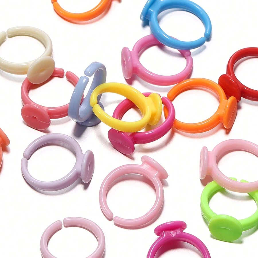 20pcs/Lot Candy Color Blend Plastic Ring Base DIY Bracelet Jewelry Making Accessories - Plastic Ring Base - View 1