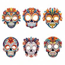 6 chiếc mặt nạ giấy Âu Mỹ hỗn hợp - Trang trí tiệc hóa trang Halloween đáng sợ tự làm mặt nạ hình đầu lâu - Nhiều màu - Xem 1