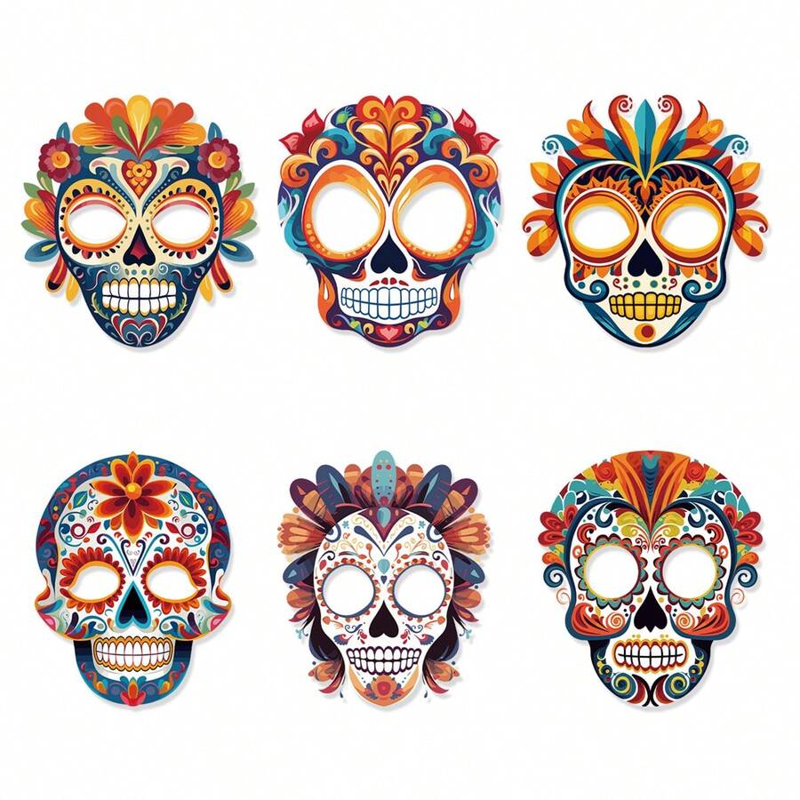 6 chiếc mặt nạ giấy Âu Mỹ hỗn hợp - Trang trí tiệc hóa trang Halloween đáng sợ tự làm mặt nạ hình đầu lâu - Nhiều màu - Xem 1