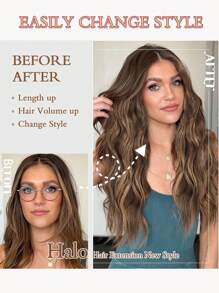 Tóc nối vô hình màu Caramel với chân tóc tối màu, tóc nối kiểu Halo, tóc gợn sóng tự nhiên dành cho nữ, tóc nối tổng hợp, tóc kẹp. - Ombre - Xem 6