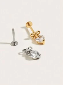 1 peça brinco minimalista de aço titânio com laço em forma de coração e strass para uso diário dia dos namorados