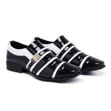 Men's Dress Shoes Sport Thin Varnished Comfortable Modern Shiny Luxurious - Black and White - View 2
