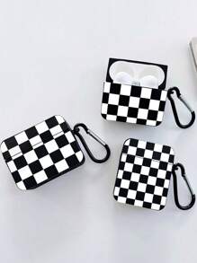 Kariertes Kopfhörertasche, schwarze Kopfhörertasche mit 1 Kopfhörertaschen-Clip, kompatibel mit Hülle, Pro (2. Generation), 3, Pro, 1/2, 4