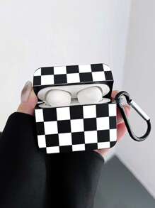 Kariertes Kopfhörertasche, schwarze Kopfhörertasche mit 1 Kopfhörertaschen-Clip, kompatibel mit Hülle, Pro (2. Generation), 3, Pro, 1/2, 4