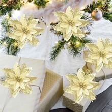 圣诞一品红人造花装饰 5.5 英寸圣诞树花环花环装饰 5 件闪光花饰装饰 适用于圣诞节新年婚礼派对装饰品 - 聖誕花 - 查看 3