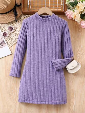 1 st Tween flicka enfärgad formsydd klänning, för åldrarna 8-12, höst och vinter, flera färger tillgängliga